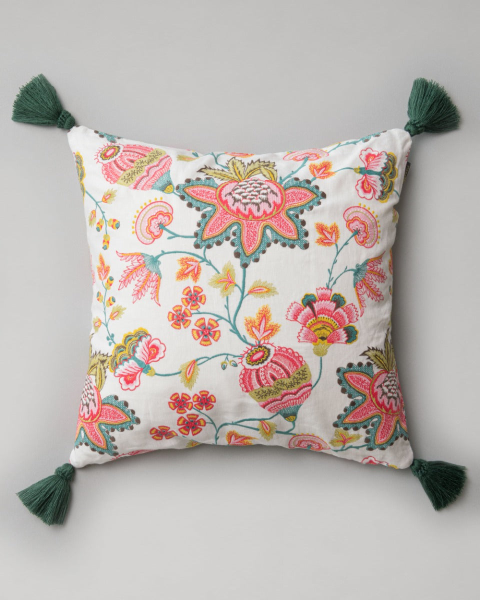 Midsummer Floral embroidered pillow by Mind the Gap (LC40134), front