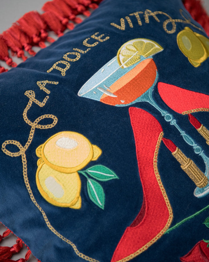 La Dolce Vita embroidered velvet pillow by Mind the Gap (LC40211), view 3