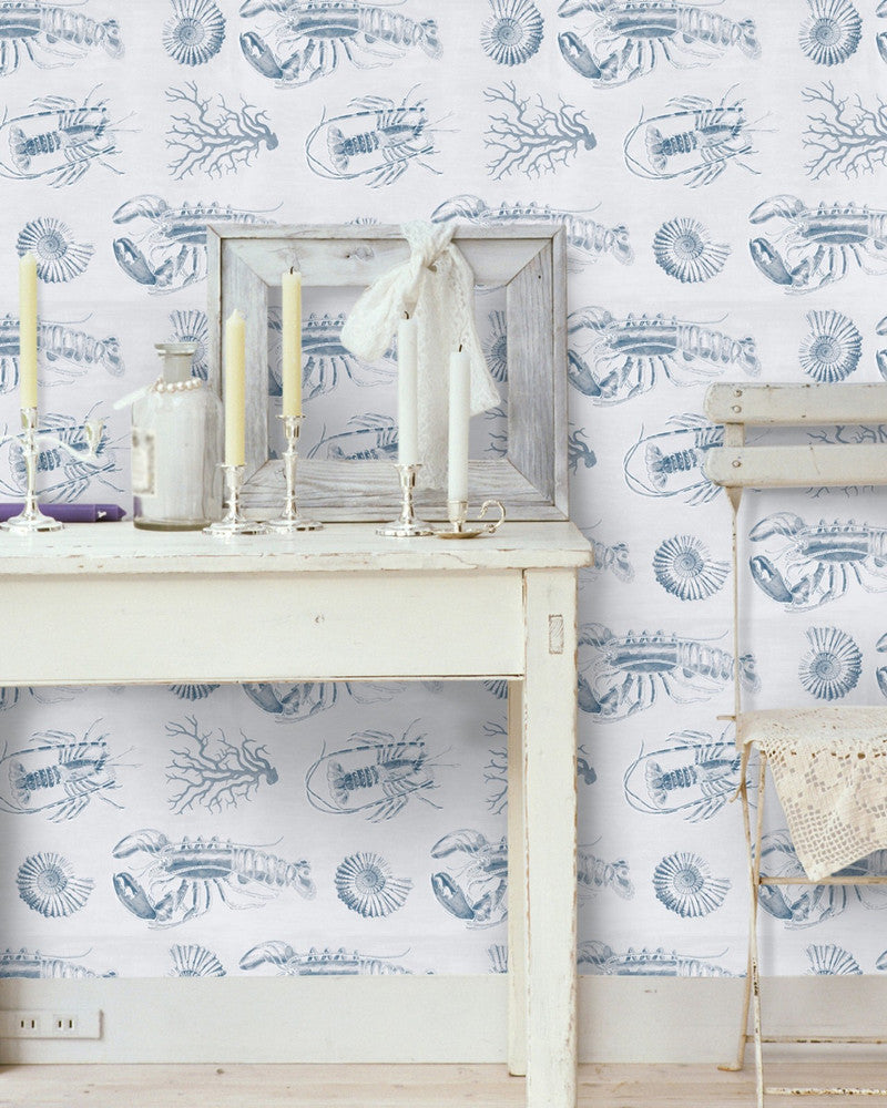 Lobster Blue Premium Wallpaper by Mind the Gap Designer Wallpaper WALLPAPER DESIGNER COLLECTION Non-woven Made in Europe Paste the wall 3 rolls x 20.5 x 3.25 yards - Swanky Fabrics -