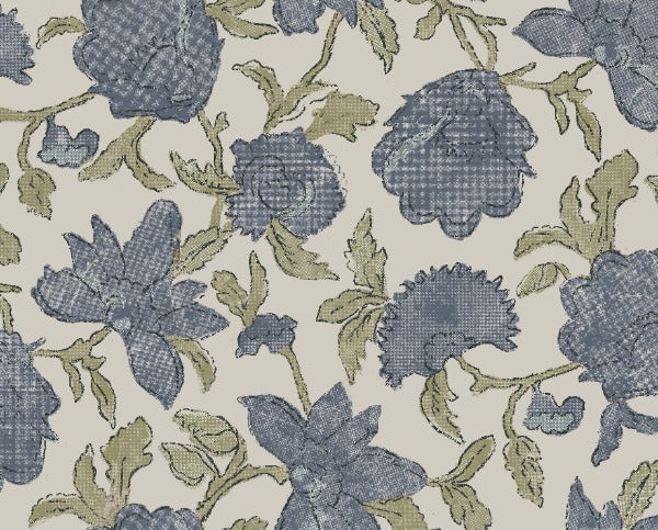 Lola Baltic by Roth & Tompkins Fabric - Cotton, Viscose, Linen - India - 15,001-30,000 double rubs - V: 9.5"  H: 18.5" - 54" - Fabric Carolina -