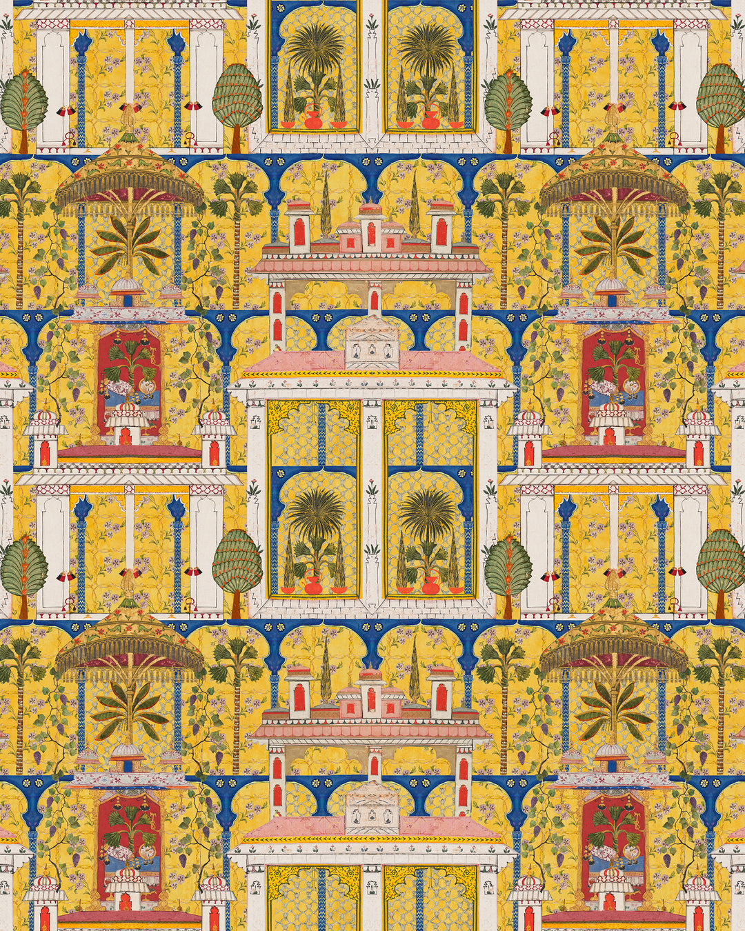 MAJORELLE GARDEN Wallpaper (WP20749) by Mind The Gap | WP20749 | TALES OF MAGHREB | 3 rolls x 52x300 cm / 20.5x118.1 in | 0.52m / 20.5in | 3m / 118in | 4.68sqm / 50sq ft | 150cm / 59in | Blue, Green, Yellow, Pink, Orange, Red, Ivory | Non-woven Textured | Paste the wall | 3-rolls in a box | Fabric Carolina | https://www.fabriccarolina.com/