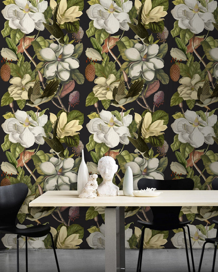 Mind The Gap Wallpaper MAGNOLIA Wallpaper (WP20171) | WP20171 | PREMIUM DESIGNER WALLPAPER COLLECTION | 3 rolls x 20.5 x 118.1 in | 0.52m / 20.5in | 3m / 118in | 4.65mp | 70cm / 27.6in | Black, Green, White | Non-woven | Paste the wall | 3-rolls in a box | Fabric Carolina | https://www.fabriccarolina.com/