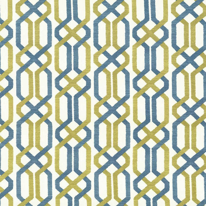Maze Fret Split Pea by Kasmir Designer Fabric 5065 100% Cotton USA 15,000 Wyzenbeek Double Rubs Horizontal: 13 4/8 inches and Vertical: 9 inches 54 - Swanky Fabrics -