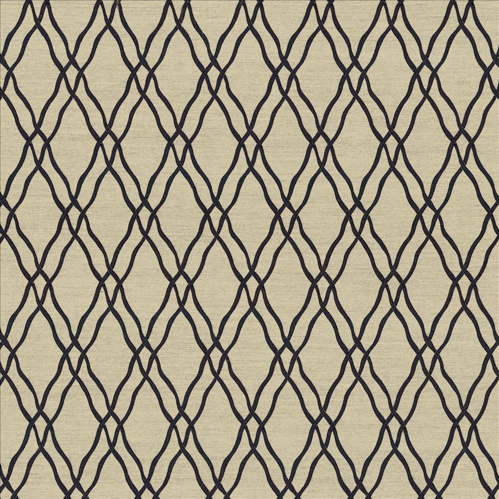 Meander Trellis Black by Kasmir Designer Fabric See sample 100% Polyester
 CHINA 15,000 Wyzenbeek Double Rubs </p><p>Repeat: Horizontal: 3 4/8 inches and Vertical: 7 6/8 inches 56 - Swanky Fabrics -