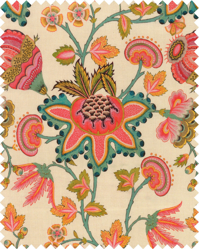 Mind The Gap Fabric MIDSUMMER FLORAL Linen (FB00072) | FB00072 | WOODSTOCK '69 LIFESTYLE COLLECTION | Pink, Taupe, Turquoise | Fabric Carolina | https://www.fabriccarolina.com/