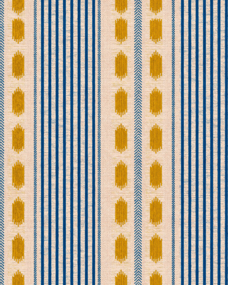 Mind The Gap Wallpaper MOUASSINE Turmeric Wallpaper (WP20758) | WP20758 | TALES OF MAGHREB | 1 roll x 20.47 x 354.33 in | 0.52m / 20.5in | 9m / 354in | 4.68mp | 52cm / 20.5in | Blue, Taupe, Yellow | Textured Matte | Paste the wall | 1-roll in a box | Fabric Carolina | https://www.fabriccarolina.com/