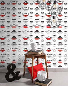 Mind The Gap Wallpaper MOUSTACHE AND LIPS Premium Wallpaper (WP20084)