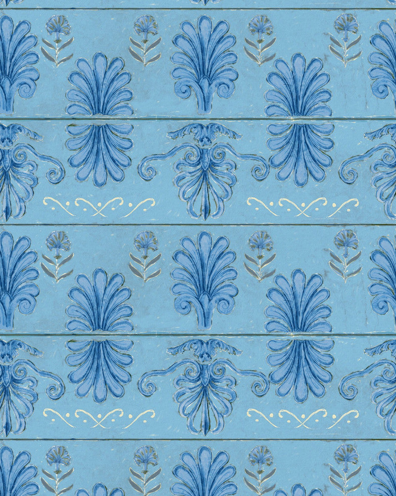 Mind The Gap Wallpaper MYKONOS VILLA MOTIF Azure Wallpaper (WP30041) | WP30041 | SUNDANCE VILLA | 1 roll x 20.5 x 393.7 in | 0.52m / 20.5in | 10m / 393.7in | 5.20mp | 56.5cm / 22.2in | Indigo, Light Blue, Taupe | Satin Matte | Paste the wall | 1-roll in a box | Fabric Carolina | https://www.fabriccarolina.com/