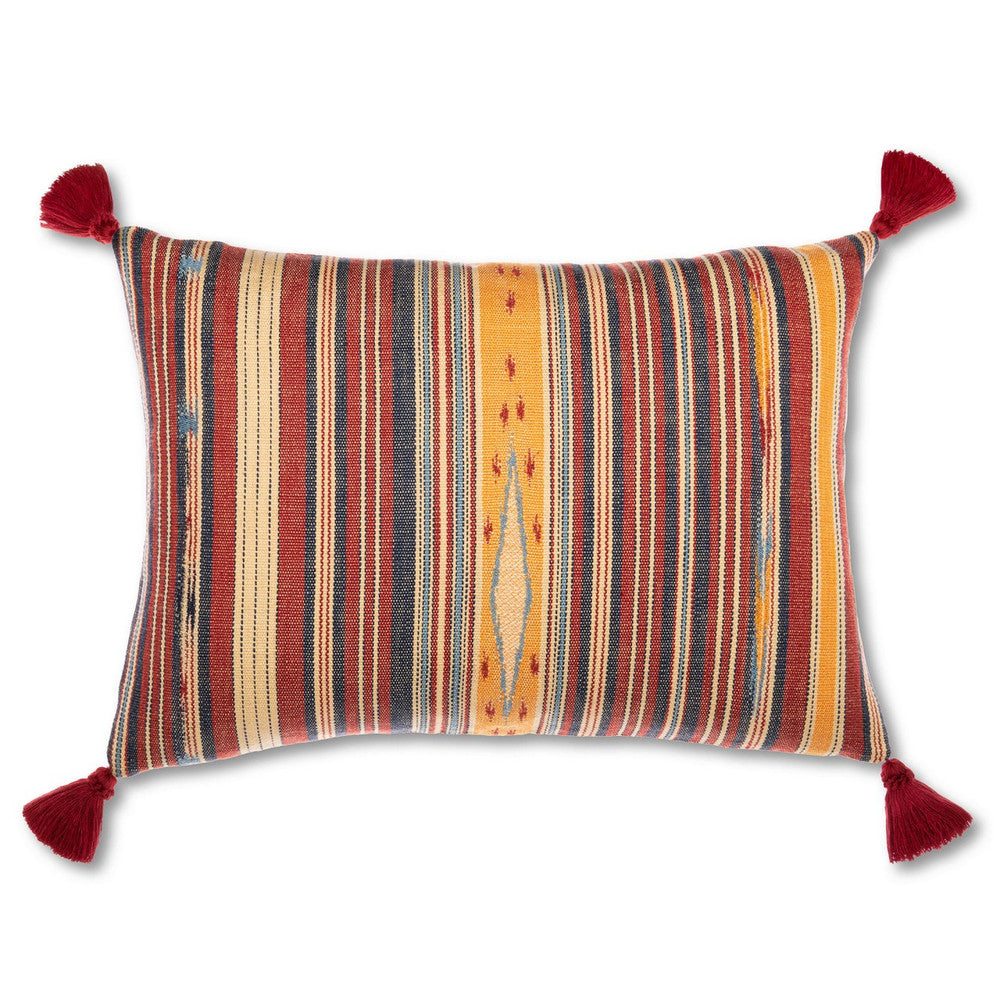 Neyshabour Cushion by Mind the Gap Designer Pillow WOODSTOCK '69 LIFESTYLE COLLECTION 64% Cotton, 27% Viscose, 9% Linen Made in Romania Red tassels 27,6 x 19,6 in - Swanky Fabrics -