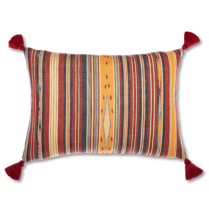 Neyshabour Cushion by Mind the Gap Designer Pillow WOODSTOCK '69 LIFESTYLE COLLECTION 64% Cotton, 27% Viscose, 9% Linen Made in Romania Red tassels 27,6 x 19,6 in - Swanky Fabrics -
