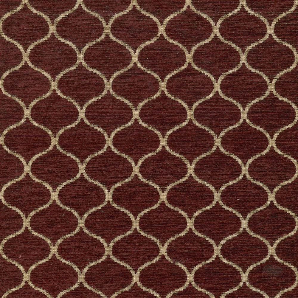 Ogee Trellis Crimson by Kasmir Designer Fabric 5071 100% Polyester CHINA 25,000 Wyzenbeek Double Rubs Horizontal: 1 6/8 inches and Vertical: 1 6/8 inches 56 - 59 - Swanky Fabrics -
