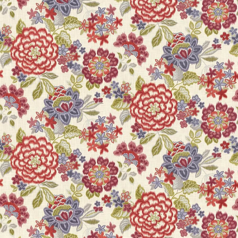 Oleana Pomegranate by Kasmir Designer Fabric See sample 100% Cotton
 USA 15,000 Wyzenbeek Double Rubs </p><p>Repeat: Horizontal: 54 inches and Vertical: 25 2/8 inches 54 - Swanky Fabrics -