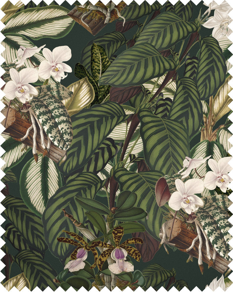 Orchid Bloom Linen by Mind the Gap Designer Fabric THE TROPICAL COTTAGE 100% Linen Made in United Kingdom W 46cm x L 46cm / W 18.1in x L 18.1in 55.1in - Swanky Fabrics -