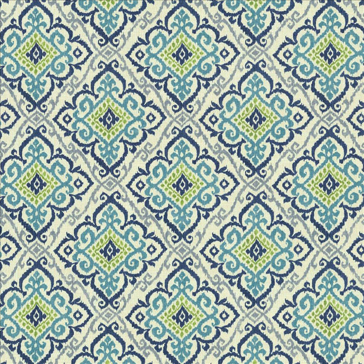 Oswego Capri Blue by Kasmir Designer Fabric 1453 75% Cotton
25% Linen
 PAKISTAN </p><p>Repeat: Horizontal: 13 4/8 inches and Vertical: 25 inches 55 - Swanky Fabrics -