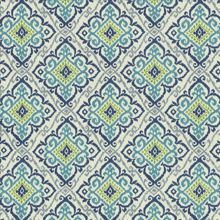 Oswego Capri Blue by Kasmir Designer Fabric See sample 75% Cotton
25% Linen
 PAKISTAN 20,000 Wyzenbeek Double Rubs </p><p>Repeat: Horizontal: 13 4/8 inches and Vertical: 25 inches 55 - Swanky Fabrics -