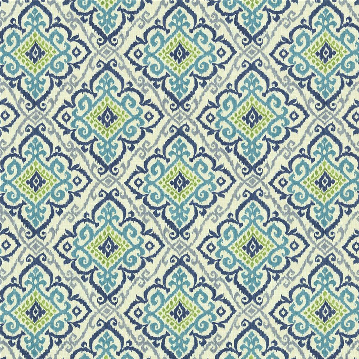Oswego Capri Blue by Kasmir Designer Fabric 1453 75% Cotton
25% Linen
 PAKISTAN 20,000 Wyzenbeek Double Rubs </p><p>Repeat: Horizontal: 13 4/8 inches and Vertical: 25 inches 55 - Swanky Fabrics -