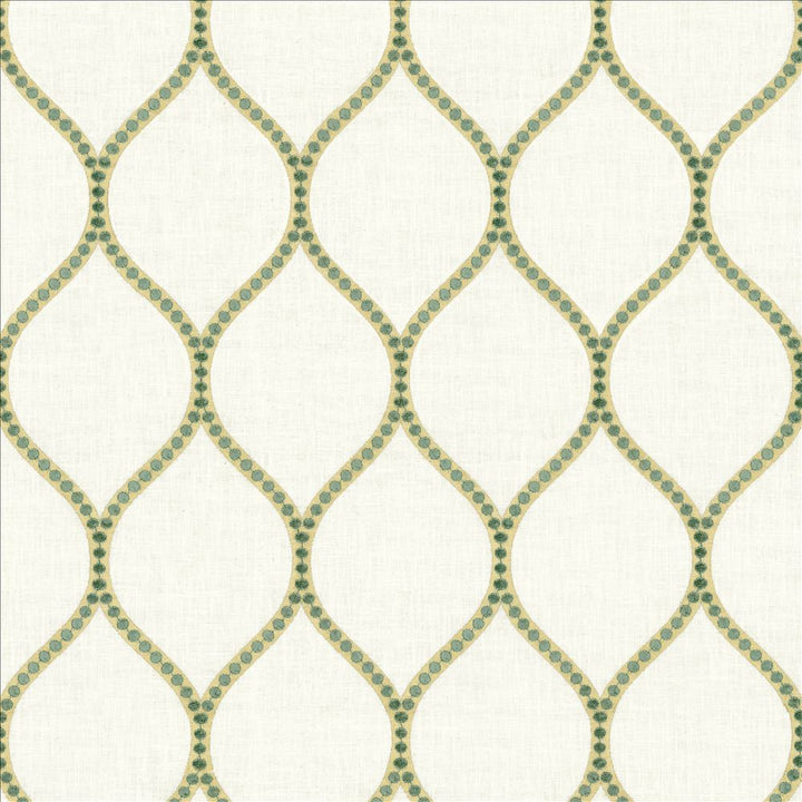 Overlay Teal by Kasmir Designer Fabric 1464 52% Cotton
26% Rayon
18% Polyester
4% Linen
 INDIA </p><p>Repeat: Horizontal: 4 2/8 inches and Vertical: 7 6/8 inches 54 - Swanky Fabrics -