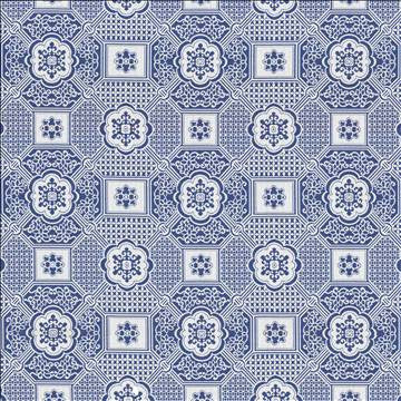Palatial Maze Blue Jay by Kasmir Designer Fabric 5115 56% Polyester 41% Rayon 3% Flax USA 15,000 Wyzenbeek Double Rubs H: 13 inches, V: 12 2/8 inches 54 - 55 - Swanky Fabrics - Kasmir