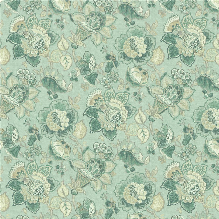 Parisian Park Seafoam by Kasmir Designer Fabric 1453 100% Cotton
 SPAIN 30,000 Wyzenbeek Double Rubs </p><p>Repeat: Horizontal: 27 inches and Vertical: 27 inches 54 - Swanky Fabrics -