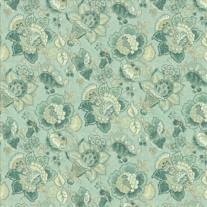 Parisian Park Seafoam  by Kasmir Designer Fabric 1453 100% Cotton
 SPAIN 30,000 Wyzenbeek Double Rubs Horizontal: 27 inches and Vertical: 27 inches 54  - Swanky Fabrics -