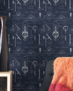 Mind The Gap Wallpaper PATENTS Blue Premium Wallpaper (WP20050)