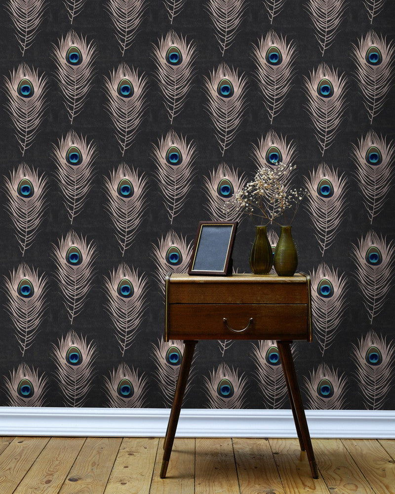 Peacock Wallpaper by Mind the Gap Designer Wallpaper PREMIUM DESIGNER WALLPAPER COLLECTION Non-woven Made in Europe Paste the wall 3 rolls x 20.5 x 3.25 yards - Swanky Fabrics -
