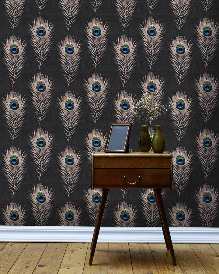 Peacock Wallpaper by Mind the Gap Designer Wallpaper PREMIUM DESIGNER WALLPAPER COLLECTION Non-woven Made in Europe Paste the wall 3 rolls x 20.5 x 3.25 yards - Swanky Fabrics -