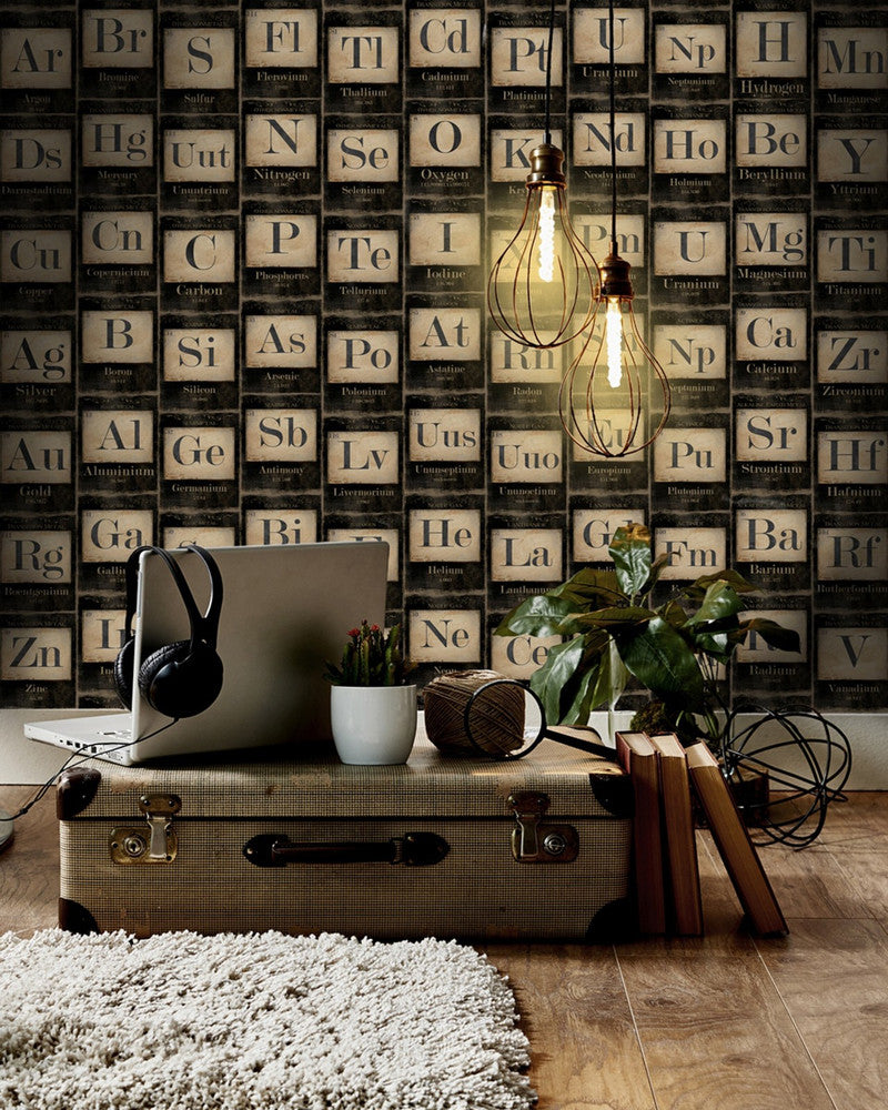 Periodic Table Of Elements Premium Wallpaper by Mind the Gap Designer Wallpaper WALLPAPER DESIGNER COLLECTION Non-woven Made in Europe Paste the wall 3 rolls x 20.5 x 3.25 yards - Swanky Fabrics -
