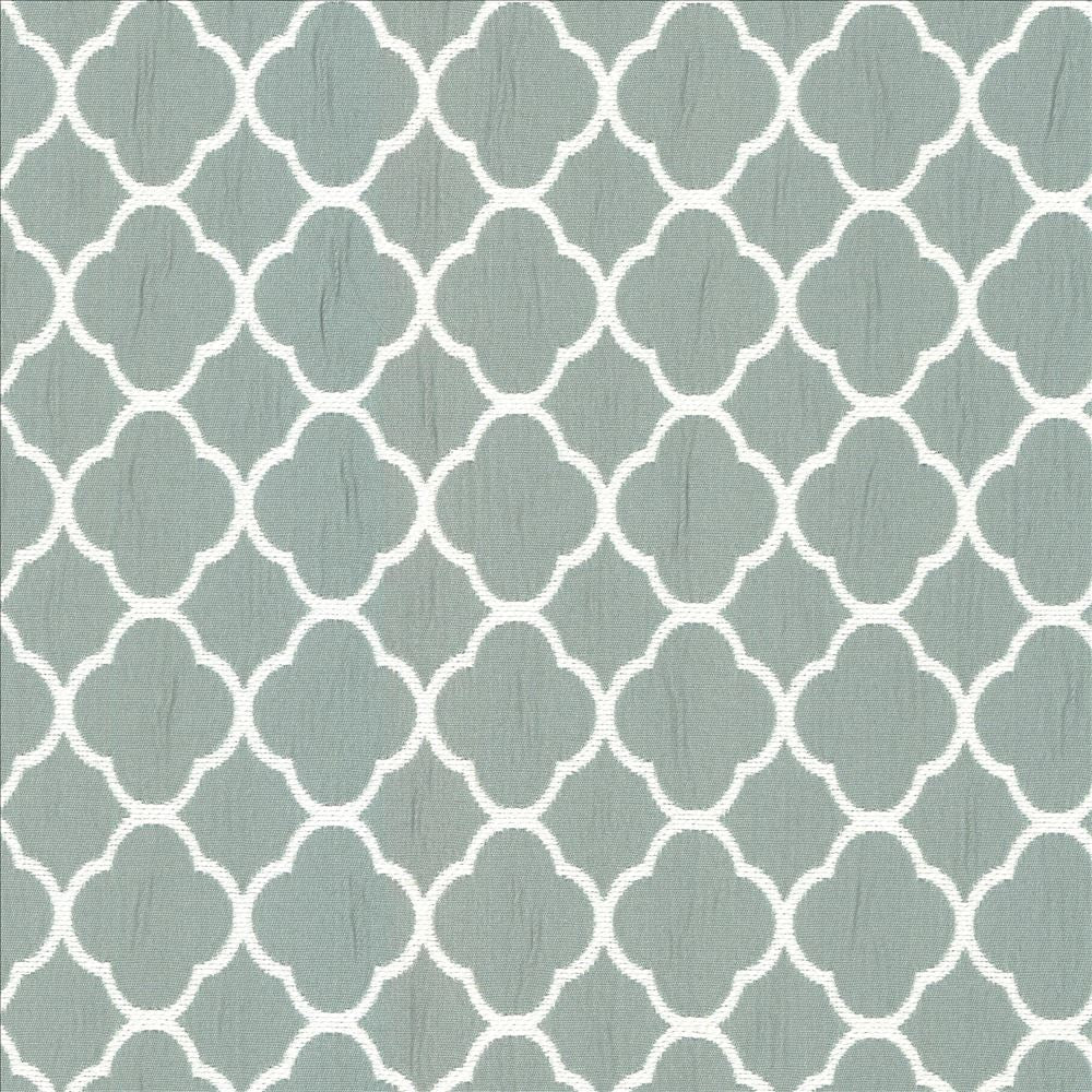 Quatrefoil Maze Spa by Kasmir Designer Fabric See sample 70% Cotton
30% Polyester
 CHINA 6,500 Wyzenbeek Double Rubs </p><p>Repeat: Horizontal: 1 6/8 inches and Vertical: 1 6/8 inches 54 - Swanky Fabrics -