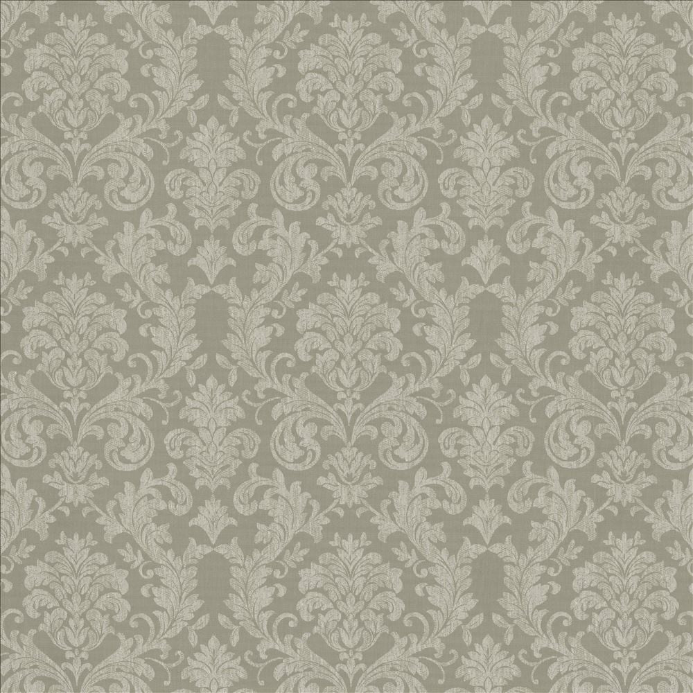 Reign Silver by Kasmir Designer Fabric See sample 100% Polyester
 TURKEY Not Tested </p><p>Repeat: Horizontal: 15 6/8 inches and Vertical: 14 6/8 inches 118 - Swanky Fabrics -