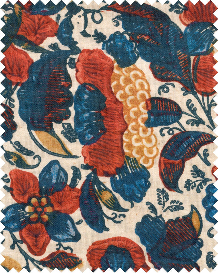 Mind The Gap Fabric REMONDINI FLORAL Linen (FB00075) | FB00075 | WOODSTOCK '69 LIFESTYLE COLLECTION | Blue, Red, Taupe, Yellow | Fabric Carolina | https://www.fabriccarolina.com/