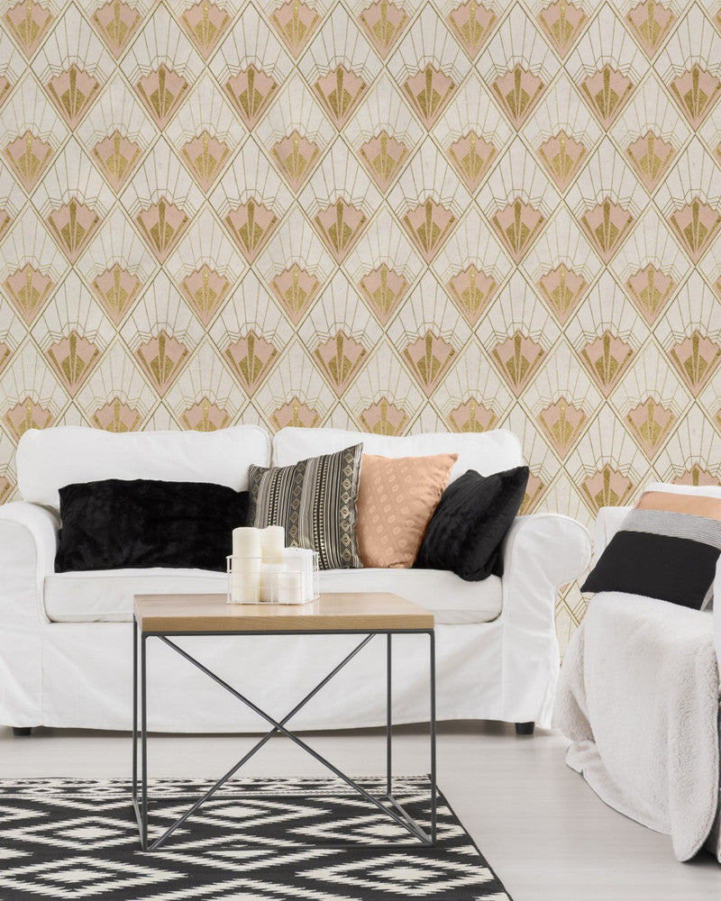 Mind The Gap Wallpaper REVIVAL Taupe (WP20232) | WP20232 | PREMIUM DESIGNER WALLPAPER COLLECTION | 3 rolls x 20.5 x 118.1 in | 0.52m / 20.5in | 3m / 118in | 4.65mp | 52cm / 20.5in | Pink, Taupe, Gold | Non-woven | Paste the wall | 3-rolls in a box | Fabric Carolina | https://www.fabriccarolina.com/
