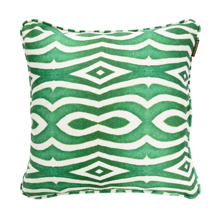 Riverside / Anthracite Linen Cushion by Mind the Gap Designer Pillow TROPICAL MOOD 100% Linen Made in United Kingdom Printed trimming 20 x 20 in - Swanky Fabrics -