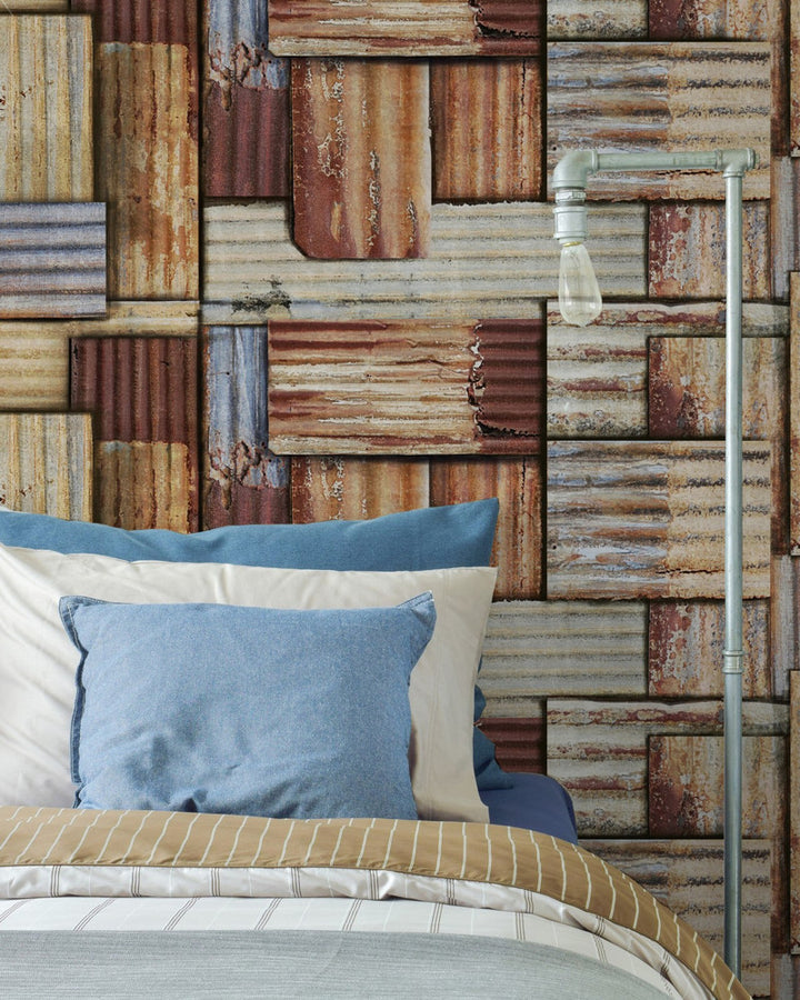Rusty Tin Wallpaper by Mind the Gap Designer Wallpaper PREMIUM DESIGNER WALLPAPER COLLECTION Non-woven Made in Europe Paste the wall 3 rolls x 20.5 x 3.25 yards - Swanky Fabrics -
