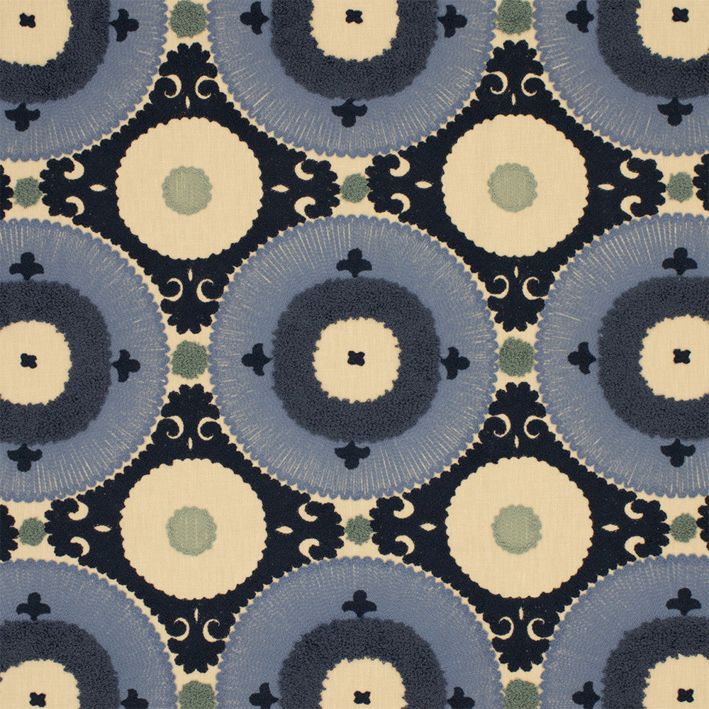 S7074 Azure by Greenhouse Designer Fabric - 52% Polyester, 48% Cotton (Embroidery: 100% Cotton) India 9000 9" H, 9.25" V 55" - Swanky Fabrics -