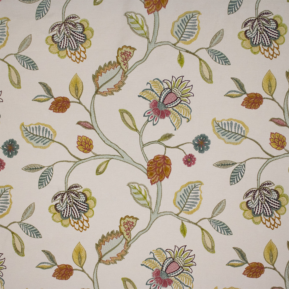 S7261 Ivory by Greenhouse Designer Fabric - 100% Cotton (Embroidery: 100% Rayon) India 9000 17.25"H, 15.5" V 54" - Swanky Fabrics -