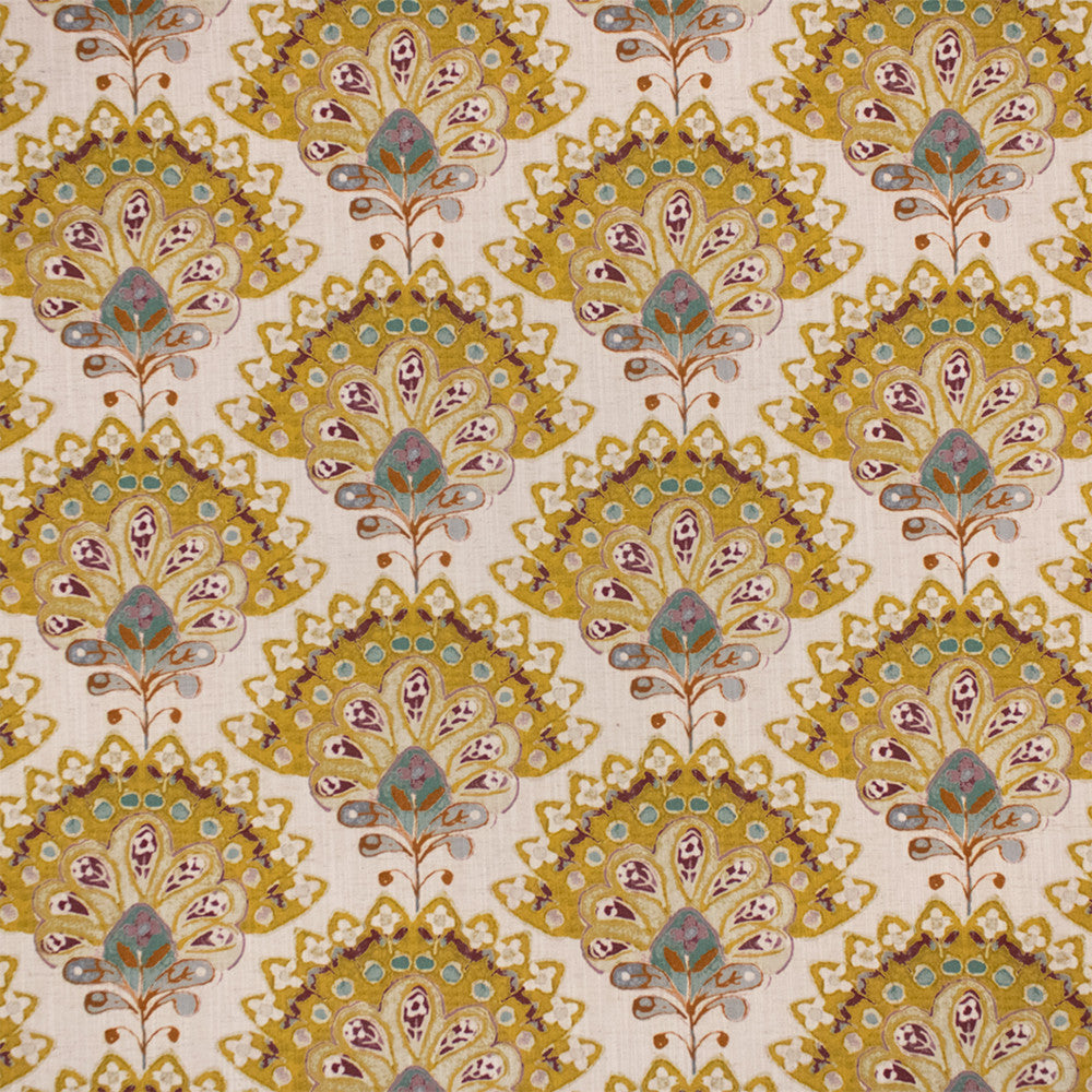 S7291 Saffron by Greenhouse Designer Fabric - 96% Polyester, 4% Linen India 50000 13.62" H, 8.25" V 54" - Swanky Fabrics -