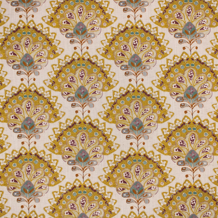 S7291 Saffron by Greenhouse Designer Fabric - 96% Polyester, 4% Linen India 50000 13.62" H, 8.25" V 54" - Swanky Fabrics -