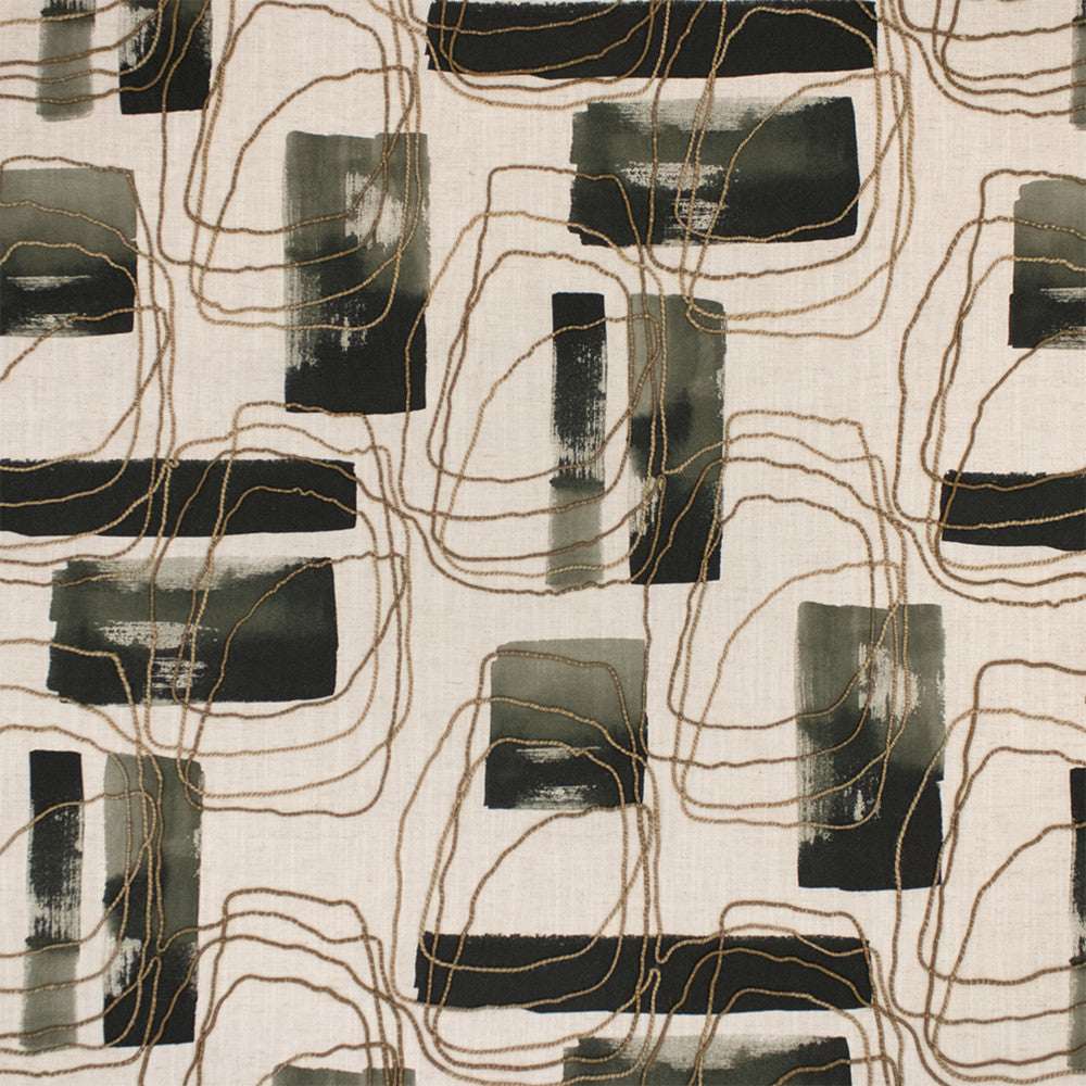 S7309 Ink by Greenhouse Designer Fabric - 50% Cotton, 35% Rayon, 15% Linen (Embroidery: 68% Jute, 32% Cotton) India 9000 27" H, 24.25" V 54" - Swanky Fabrics -