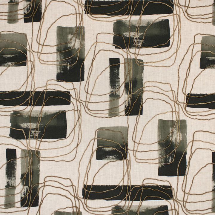 S7309 Ink by Greenhouse Designer Fabric - 50% Cotton, 35% Rayon, 15% Linen (Embroidery: 68% Jute, 32% Cotton) India 9000 27" H, 24.25" V 54" - Swanky Fabrics -
