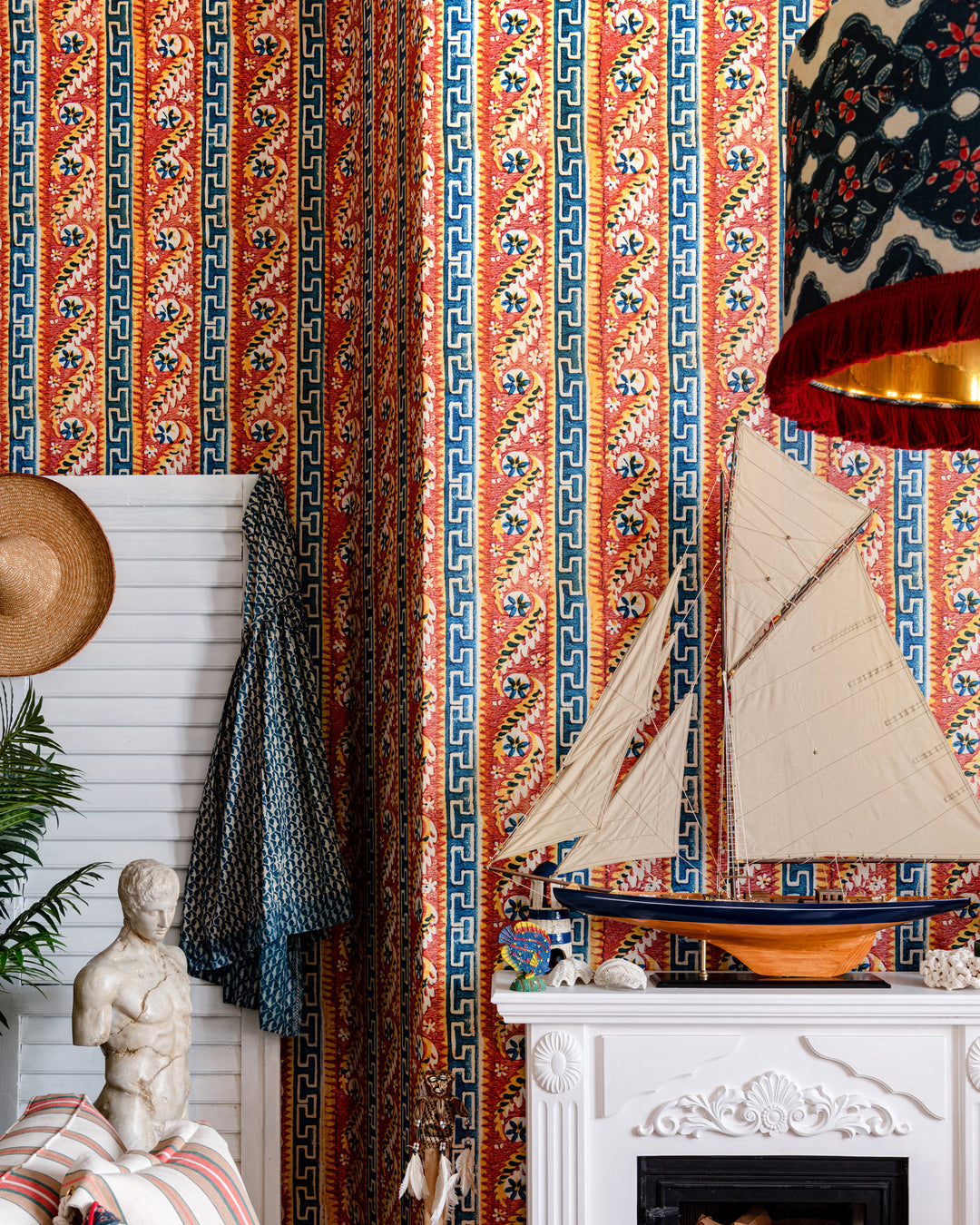 SAMOTHRAKI Wallpaper (WP20571) by Mind The Gap | WP20571 | SUNDANCE VILLA | 3 rolls x 52x300 cm / 20.5x118.1 in | 0.52m / 20.5in | 3m / 118in | 4.65sqm / 50sq ft | 52cm / 20.5in | Blue, Yellow, Beige, Orange | Non-woven Textured | Paste the wall | 3-rolls in a box | Fabric Carolina | https://www.fabriccarolina.com/