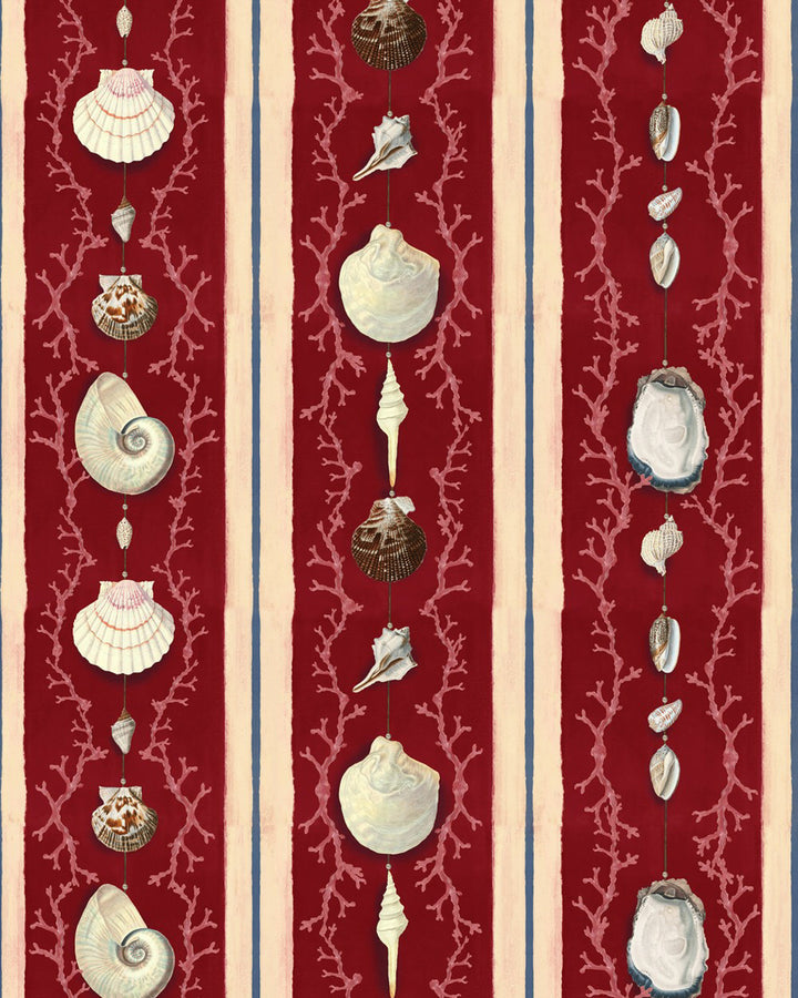 COQUILLAGE Samba Red Wallpaper (WP20573) by Mind The Gap | WP20573 | SUNDANCE VILLA | 3 rolls x 52x300 cm / 20.5x118.1 in | 0.52m / 20.5in | 3m / 118in | 4.65sqm / 50sq ft | 100cm / 39.3in | Blue, White, Red | Non-woven Textured | Paste the wall | 3-rolls in a box | Fabric Carolina | https://www.fabriccarolina.com/