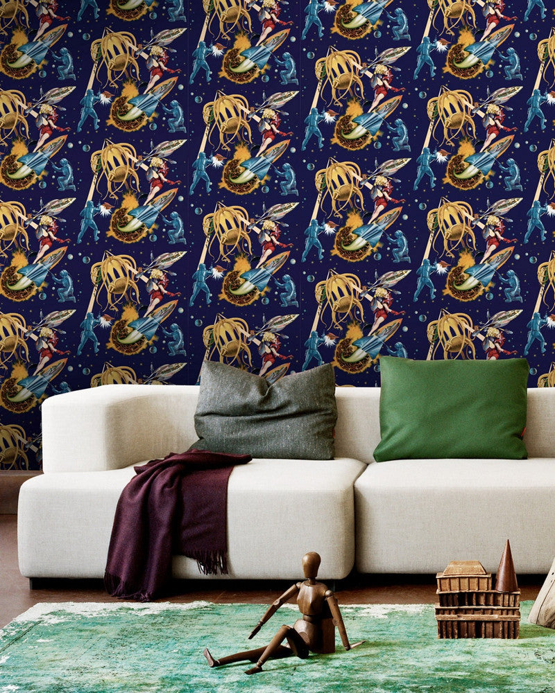Sci-Fi Pulp Premium Wallpaper by Mind the Gap Designer Wallpaper WALLPAPER DESIGNER COLLECTION Non-woven Made in Europe Paste the wall 3 rolls x 20.5 x 3.25 yards - Swanky Fabrics -
