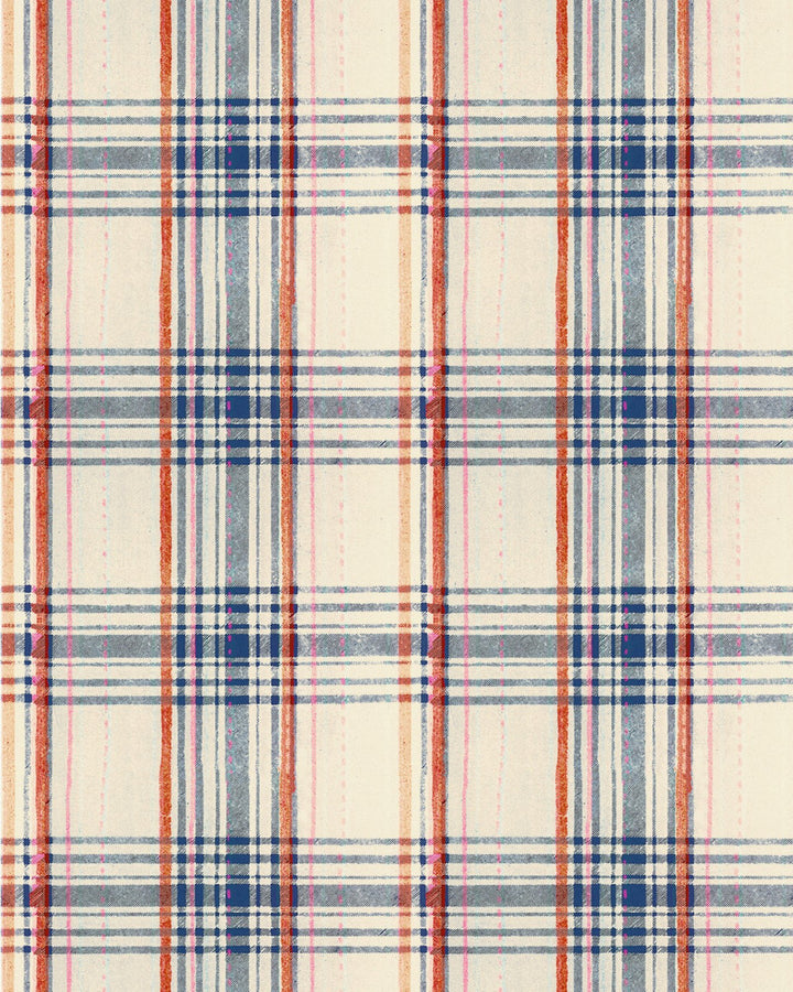 Seaport Plaid Cream Wallpaper by Mind the Gap Designer Wallpaper SUNDANCE VILLA Satin Matte Made in Europe Paste the wall 1 roll x 20.5 x 10.9 yards - Swanky Fabrics -