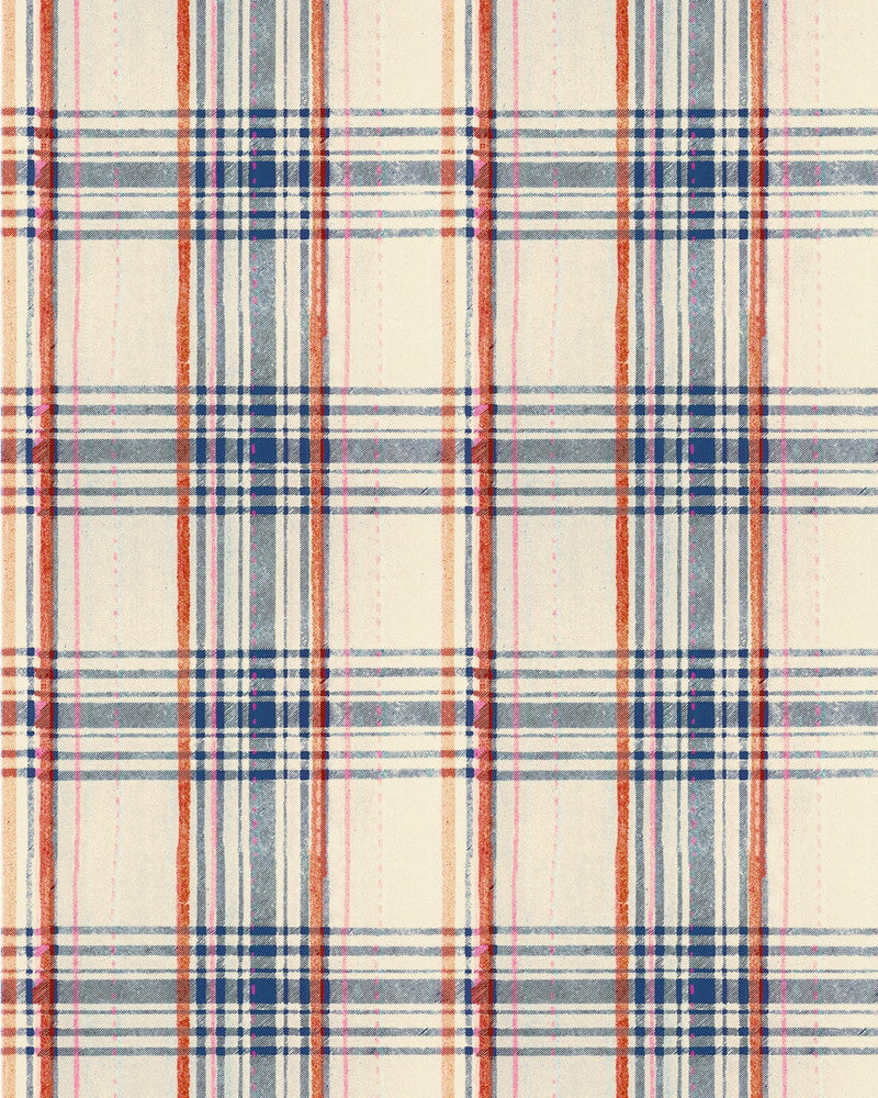 Seaport Plaid Cream Wallpaper by Mind the Gap Designer Wallpaper SUNDANCE VILLA Satin Matte Made in Europe Paste the wall 1 roll x 20.5 x 10.9 yards - Swanky Fabrics -