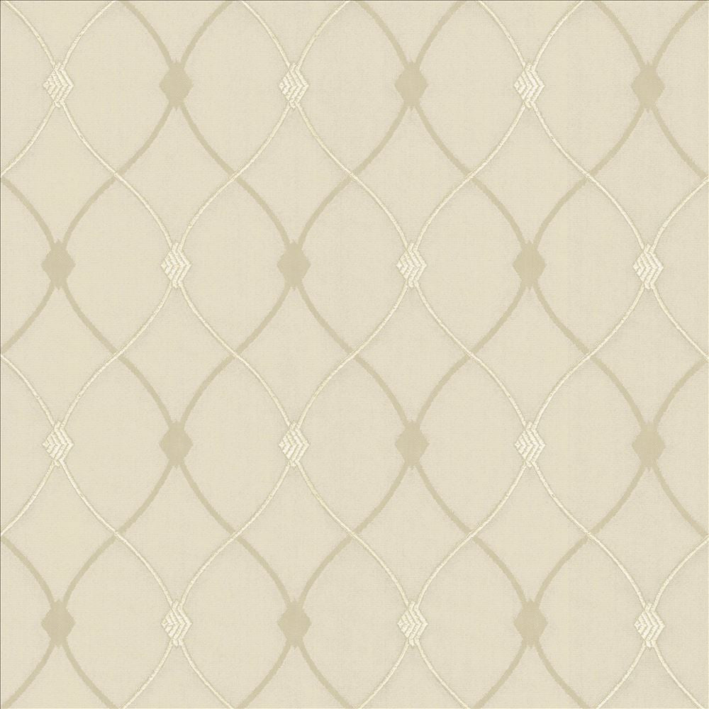 Slipper Trellis Bone by Kasmir Designer Fabric See sample 100% Polyester
 INDIA 30,000 Wyzenbeek Double Rubs </p><p>Repeat: Horizontal: 3 1/8 inches and Vertical: 5 1/8 inches 56 - Swanky Fabrics -