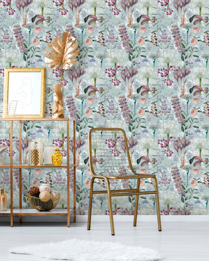 Garden Of Eden Aquamarine Wallpaper by Mind the Gap Designer Wallpaper THE WALLPAPER COLLECTABLES Textured Matte Made in Europe Paste the wall 3 rolls x 20.5 x 3.25 yards - Swanky Fabrics -
