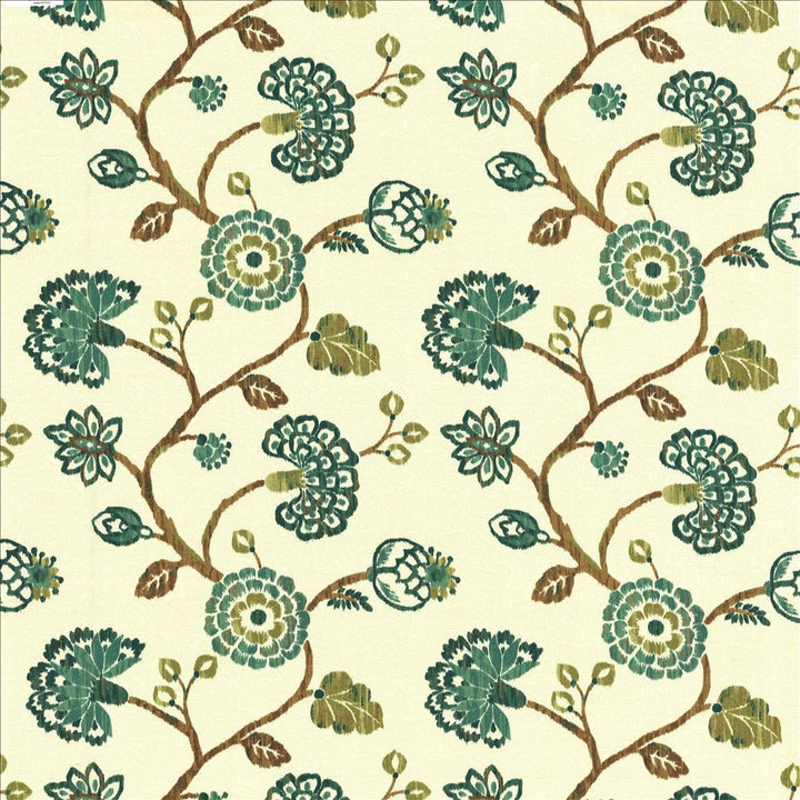 Stoneleigh Peacock by Kasmir Designer Fabric 1436 100% Cotton USA 12,000 Wyzenbeek Double Rubs Horizontal: 27 inches and Vertical: 25 2/8 inches 54 - Swanky Fabrics -