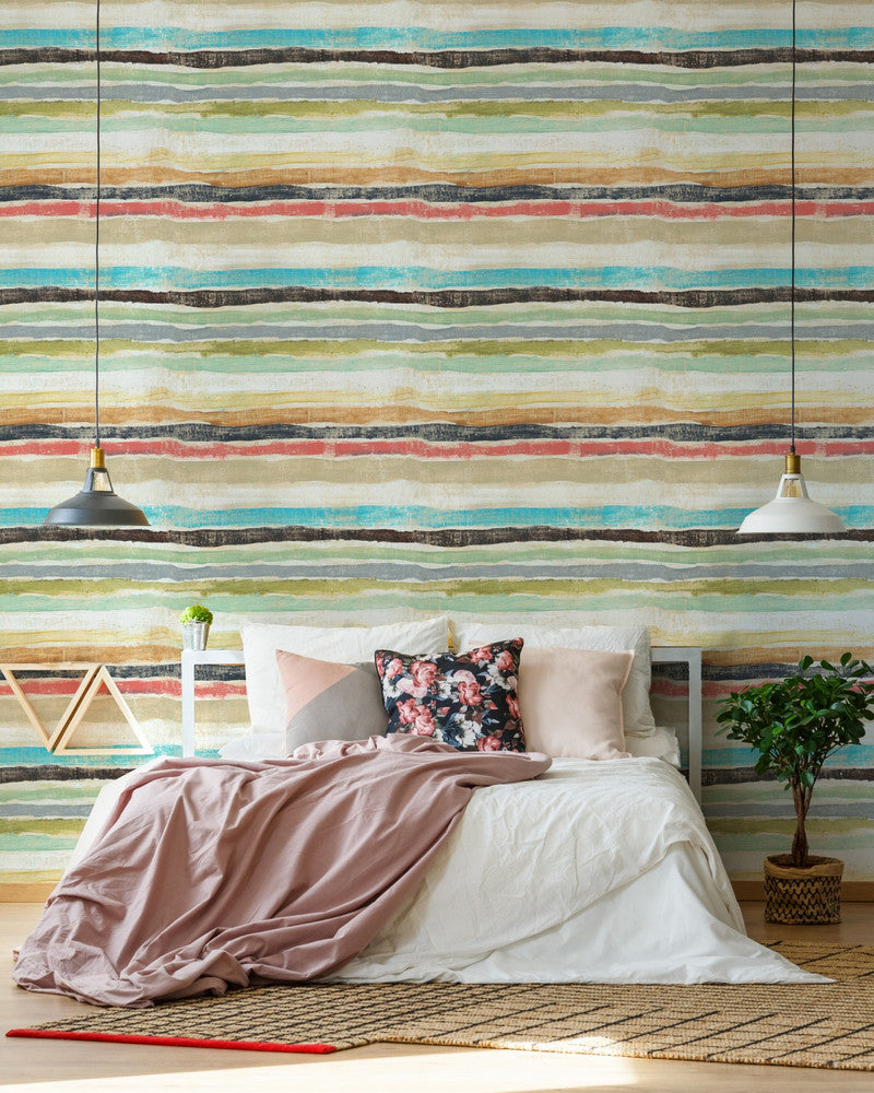 Mind The Gap Wallpaper STRIPES (WP20278) | WP20278 | THE SUGARBOO COLLECTION | 3 rolls x 20.5 x 118.1 in | 0.52m / 20.5in | 3m / 118in | 4.65mp | 52cm / 20.5in | Blue, Ochre, Red, Taupe | Non-woven | Paste the wall | 3-rolls in a box | Fabric Carolina | https://www.fabriccarolina.com/