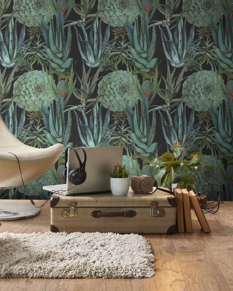 Succulentus Anthracite Wallpaper by Mind the Gap Designer Wallpaper PREMIUM DESIGNER WALLPAPER COLLECTION Non-woven Made in Europe Paste the wall 3 rolls x 20.5 x 3.25 yards - Swanky Fabrics -
